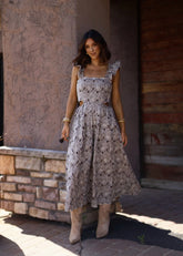 Brown Floral Embroidered Dress