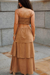 Suede Flower Top Maxi Dress