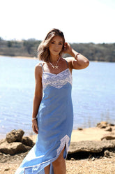 Chambray Lace Midi Dress