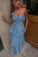 Denim Flower Top Maxi Dress