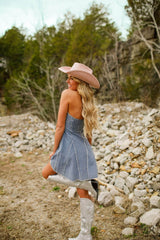 Frayed Pleated Denim Dress