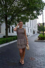 Brown Striped Ruffle Mini Dress