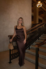 Chocolate Satin Maxi Dress