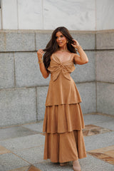 Suede Flower Top Maxi Dress