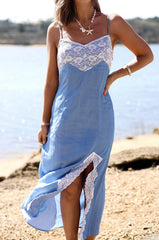Chambray Lace Midi Dress