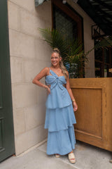 Denim Flower Top Maxi Dress